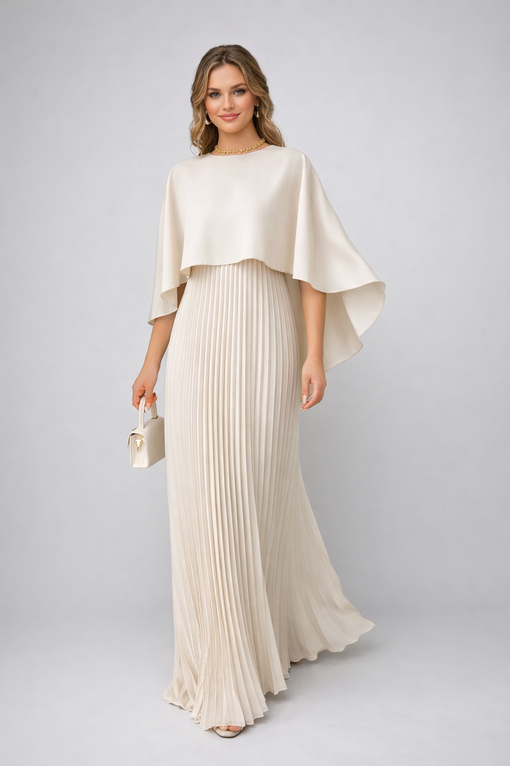 Klara | Damen Sommer Maxikleid mit Hochkragen und zartem Plissee für Hochzeitsgäste