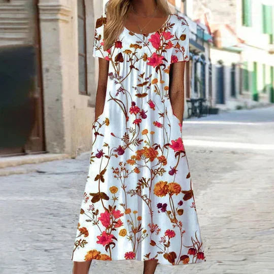 Marie | Damen Sommerkleid in Midi-Länge mit Blumenmuster