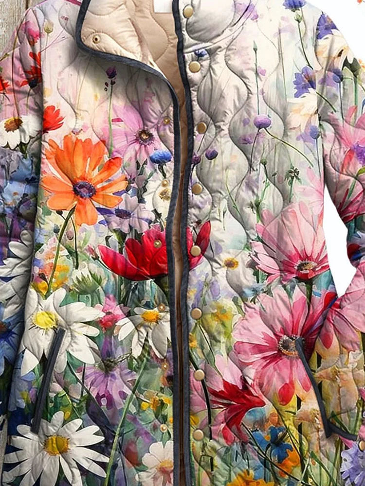 Anna | Damen Steppjacke Vintage Blumenmuster für Herbst
