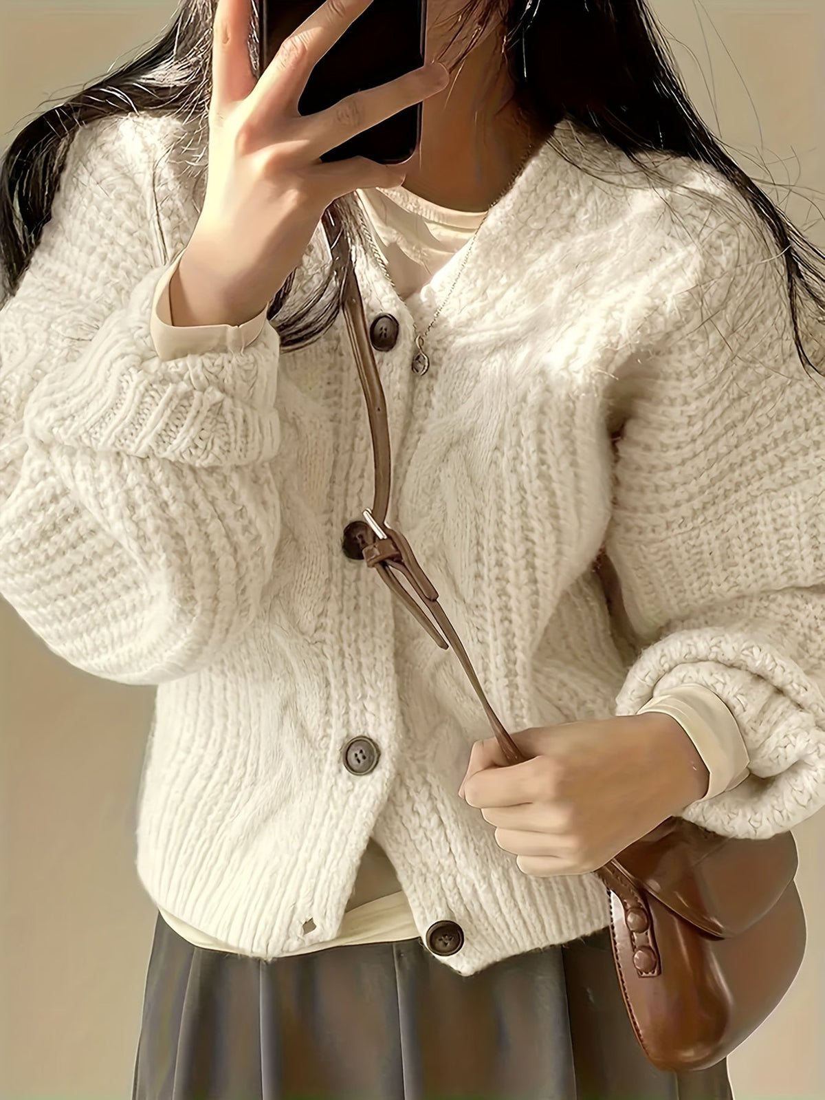 Theresa | Damen Strickjacke im Kabelstrick mit Lockerfit