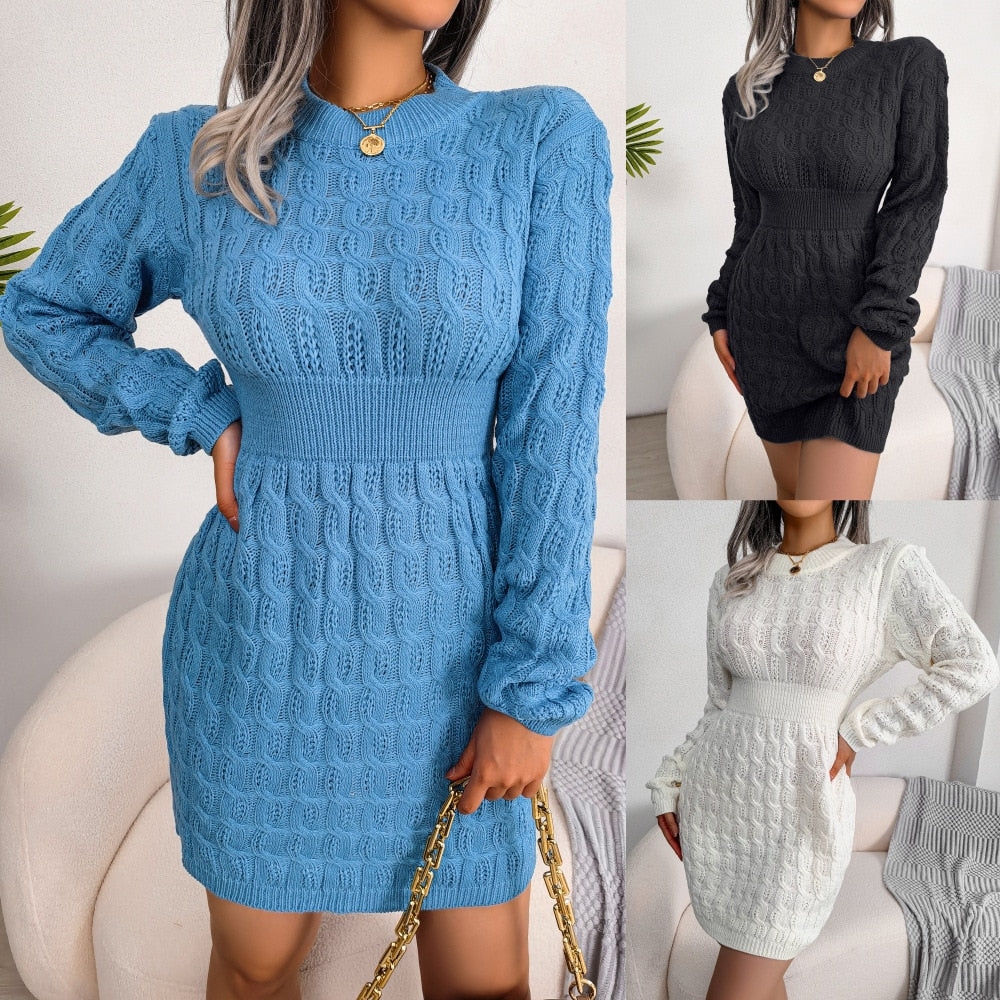 Theresa | Damen Strickkleid elegant figurbetontes für Herbst