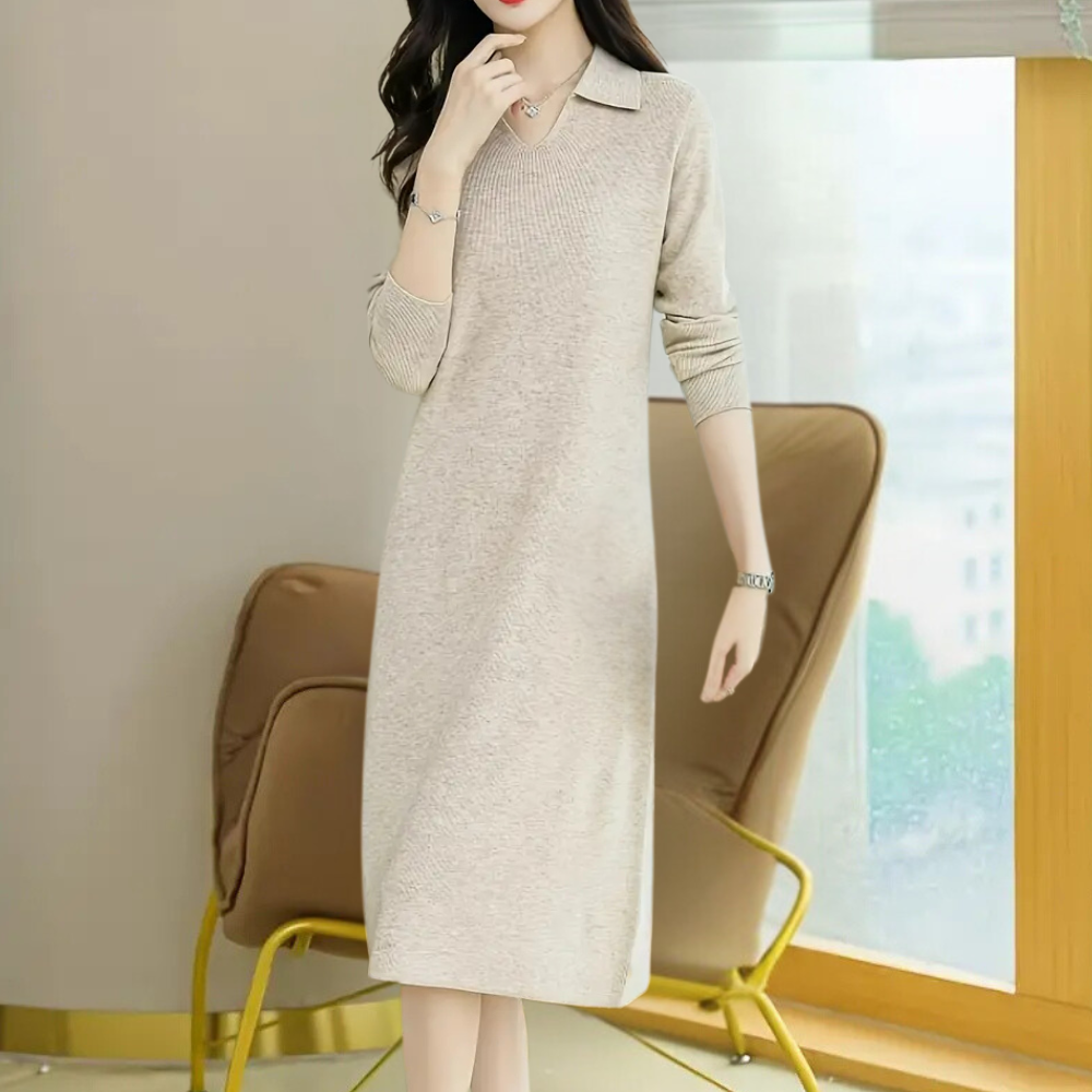 Katharina | Damen Strickkleid Midi mit figurbetonter Passform