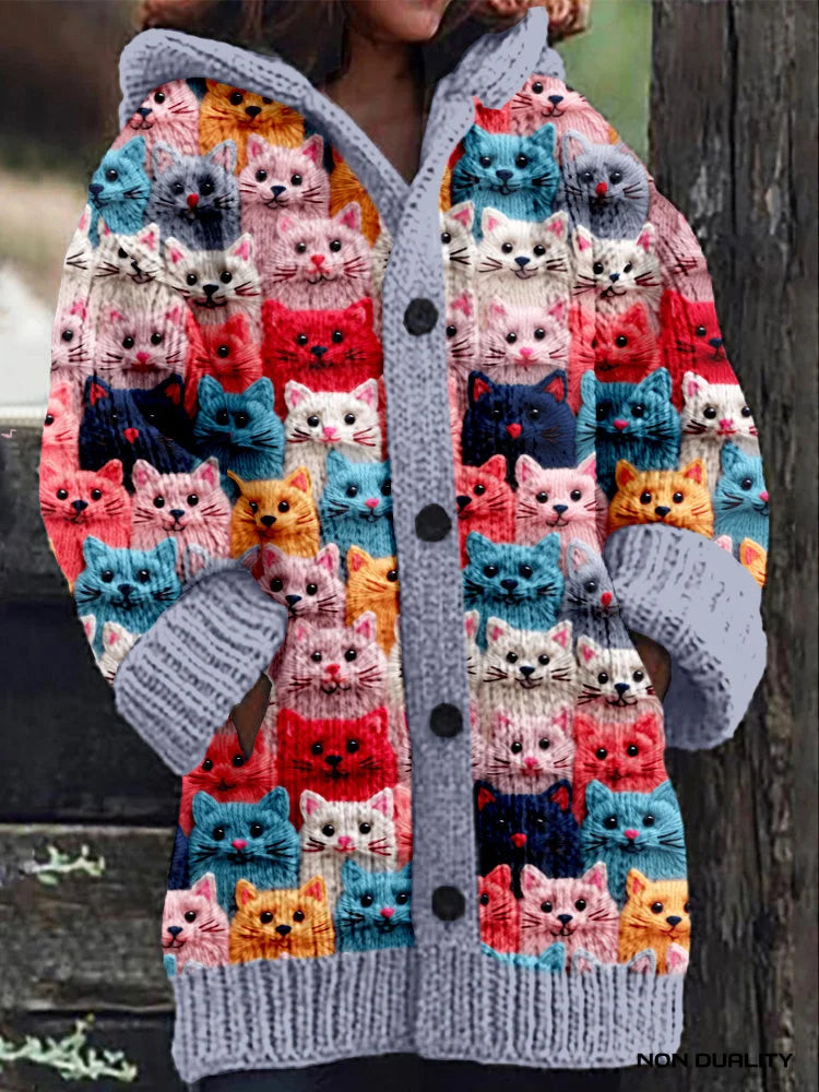 Marie | Damen Übergroße Kuschelige Strickjacke im Katzendesign