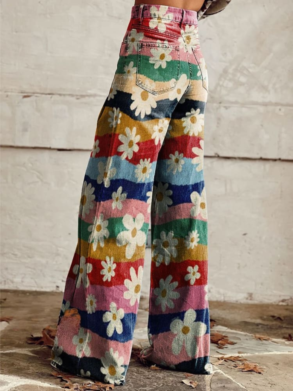 Carla | Damen Vintage Jeans Blütenprint Weites Bein
