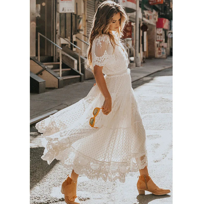 Helena | Damen Weißes Boho Sommerkleid