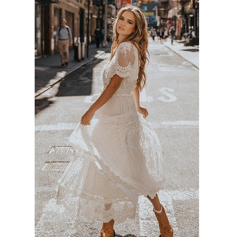 Helena | Damen Weißes Boho Sommerkleid