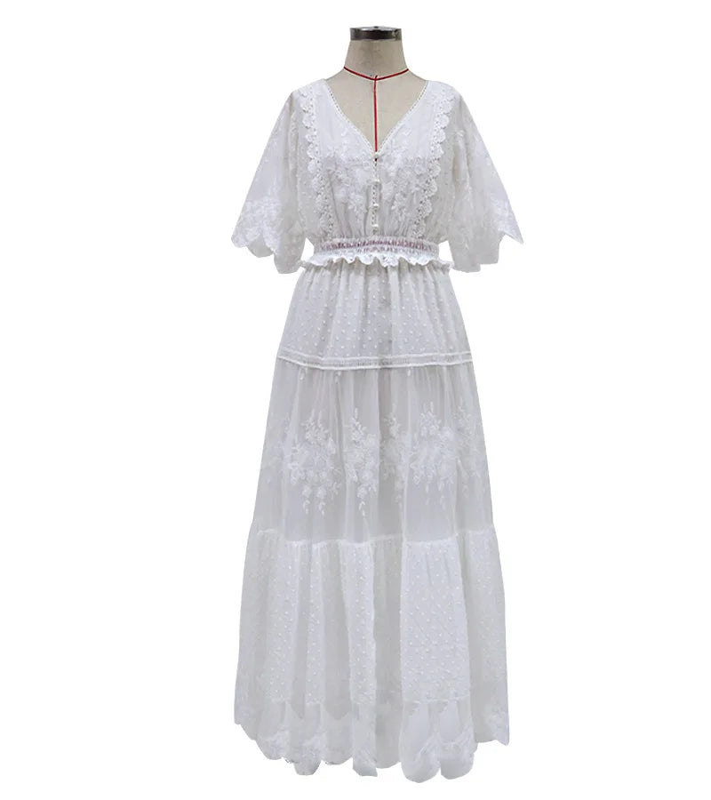 Helena | Damen Weißes Boho Sommerkleid
