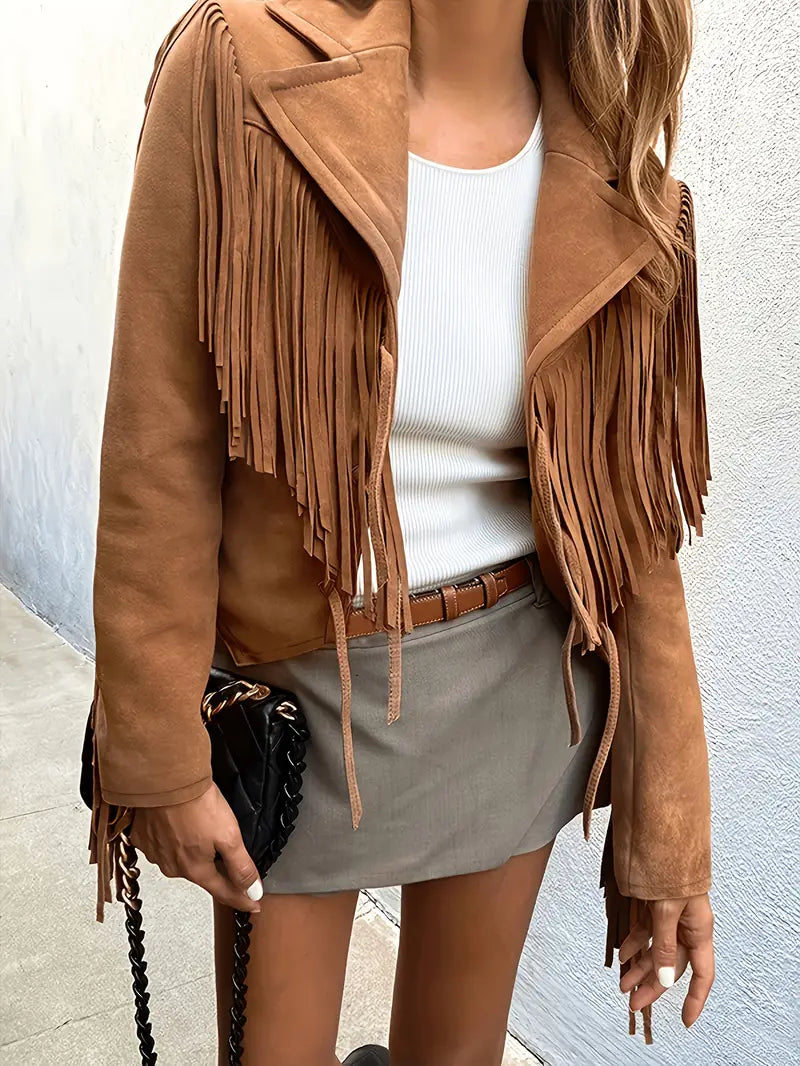 Matilda | Damen Wildleder-Fransenjacke im Boho-Stil