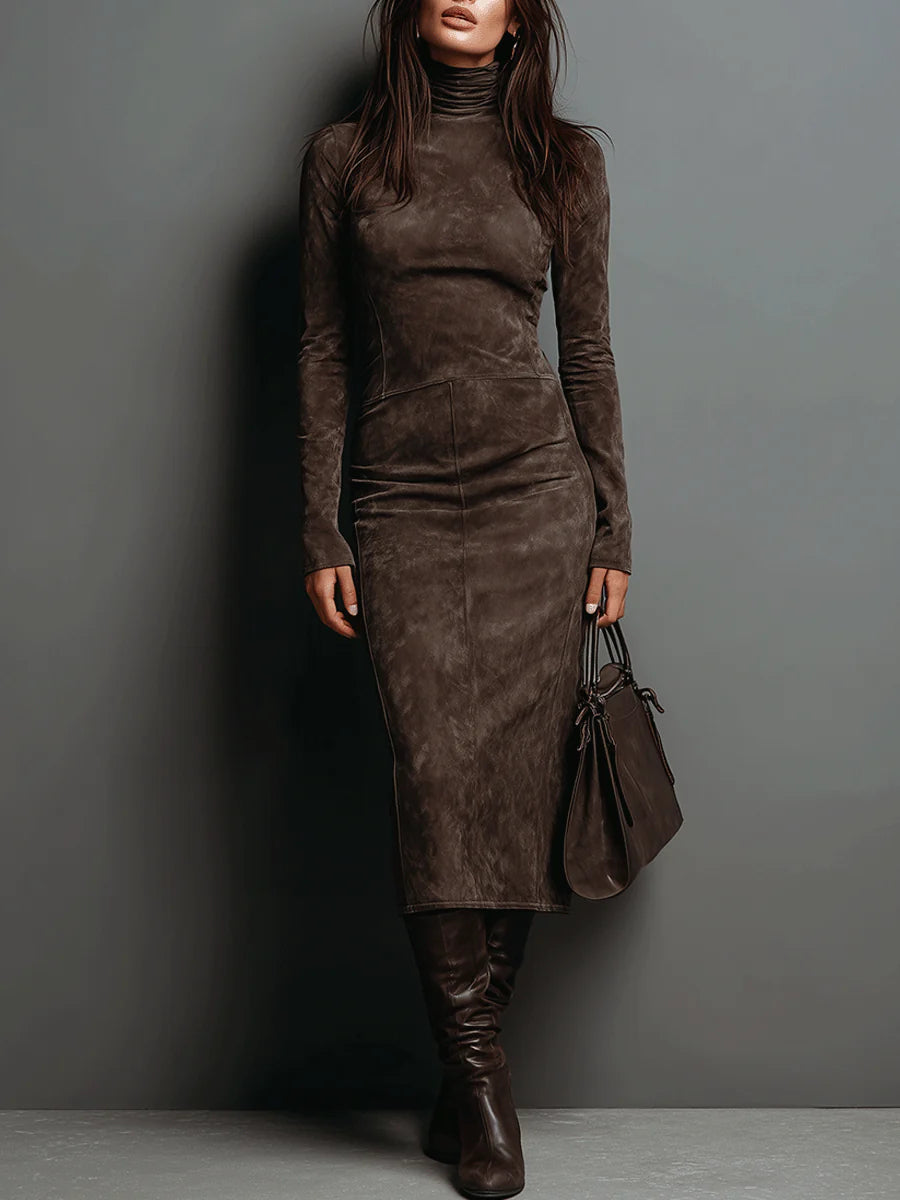 Helena | Damen Wildleder Herbstkleid in Midilänge