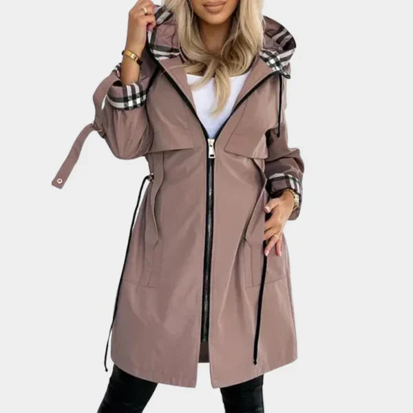Theresa | Damen Zeitloser Trenchcoat mit Kapuze und Gürtel