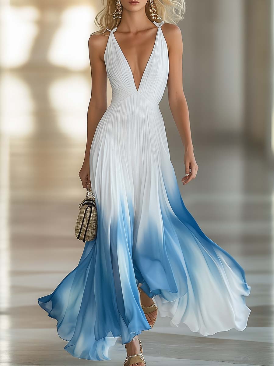 Daria | Damen V-Ausschnitt Farbverlauf Maxikleid