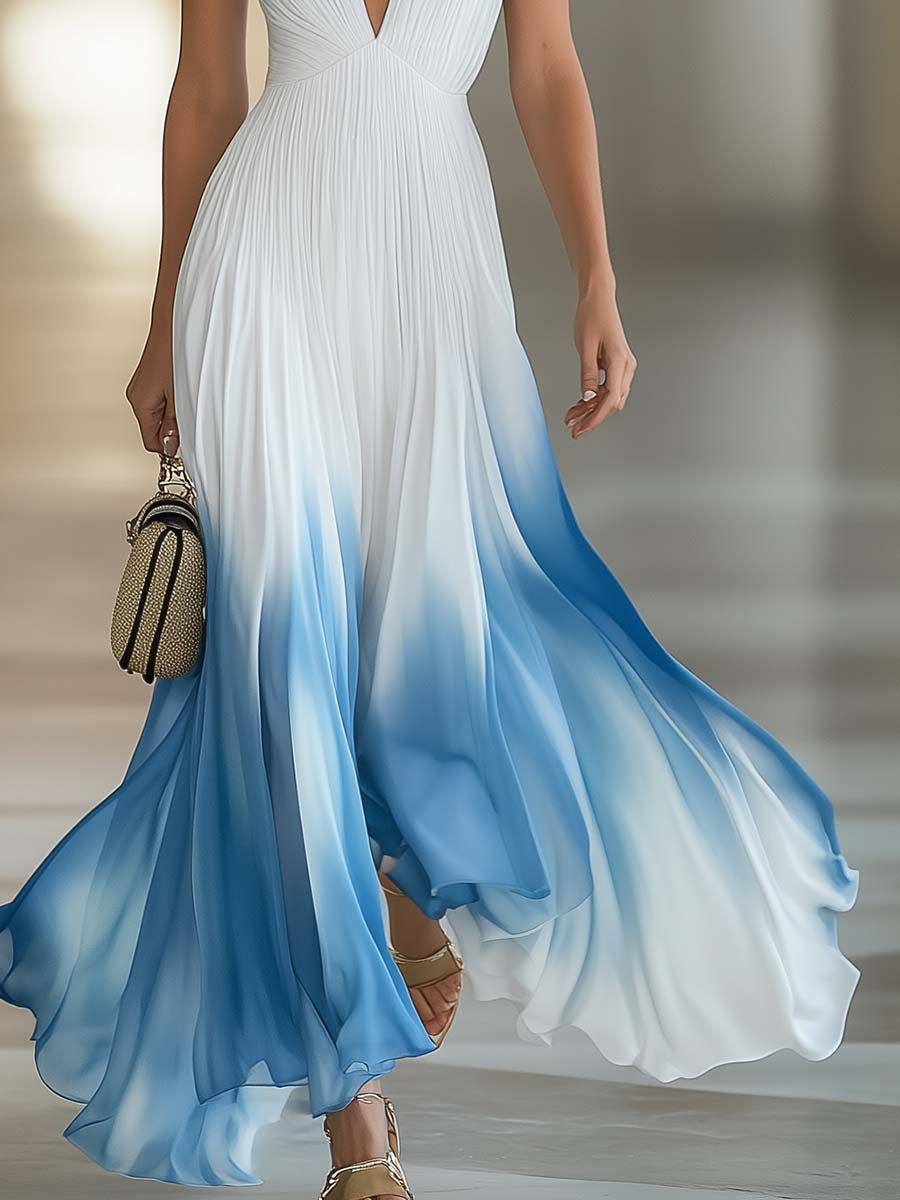 Daria | Damen V-Ausschnitt Farbverlauf Maxikleid