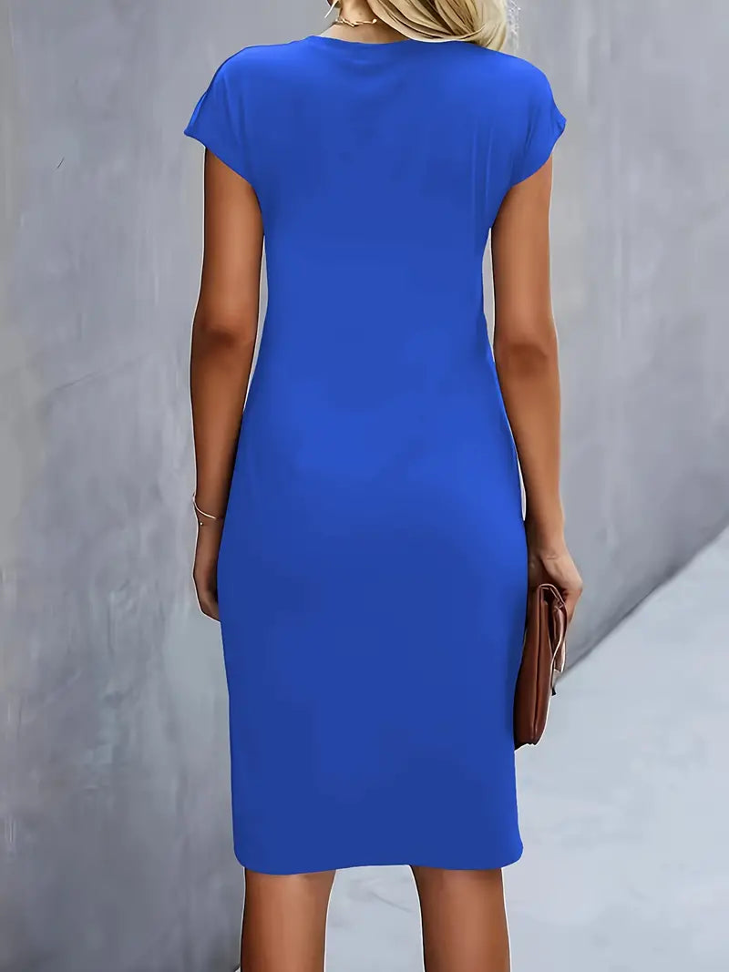 Damen Sommer Drapiert Elegant Bodycon Midikleid
