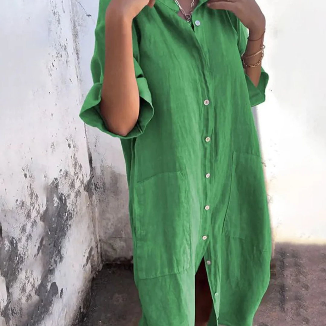 Dilan | Damen Sommerkleid Maxi Lang Boho Mit Knöpfen