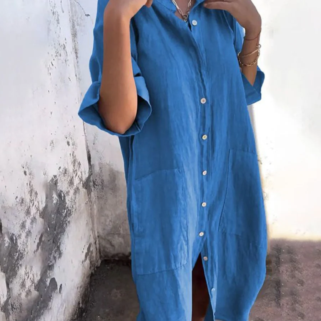 Dilan | Damen Sommerkleid Maxi Lang Boho Mit Knöpfen