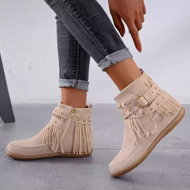Dorothea | Damen Fransen Stiefeletten mit Schnallen