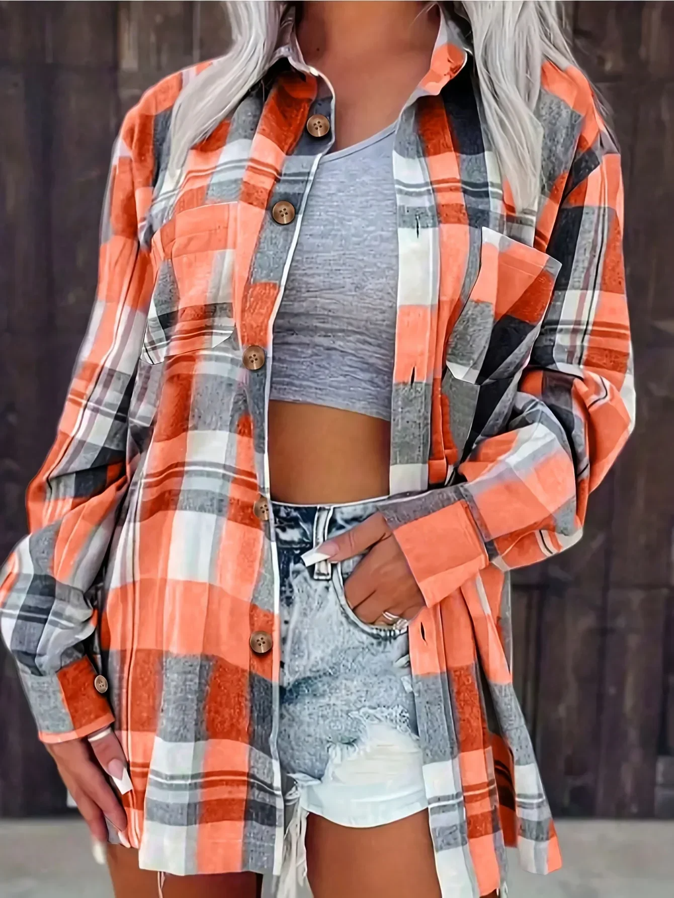 Kessia | Damen Flanellhemd Kariert Oversized Langarm Herbst