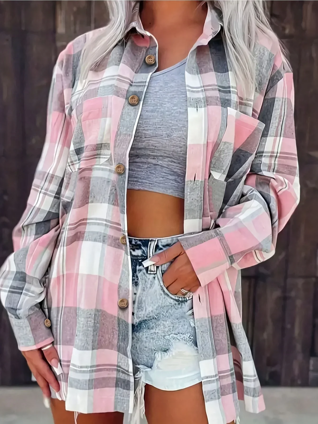 Kessia | Damen Flanellhemd Kariert Oversized Langarm Herbst