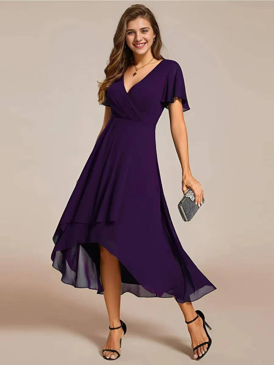 Damen Sommer Asymmetrisch Hochzeitsgast Midikleid