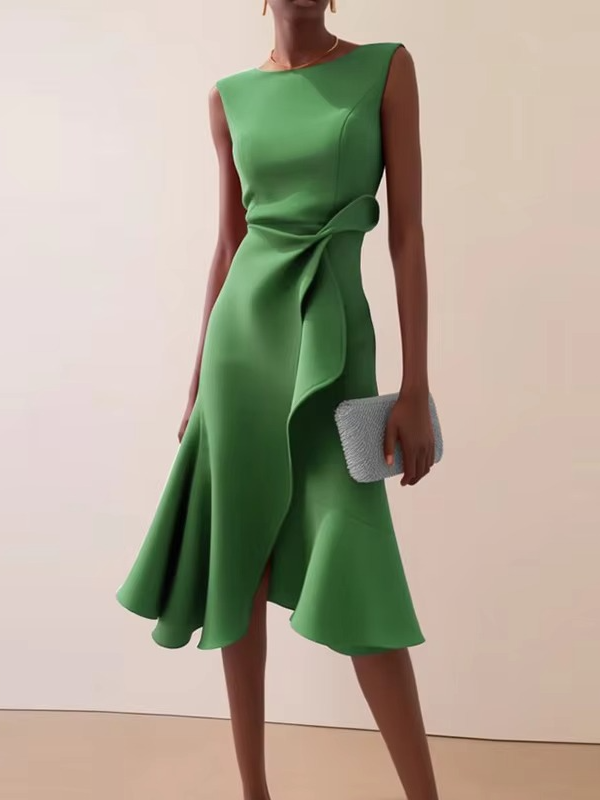 Damen Sommer Drapiert Midi Abendkleid
