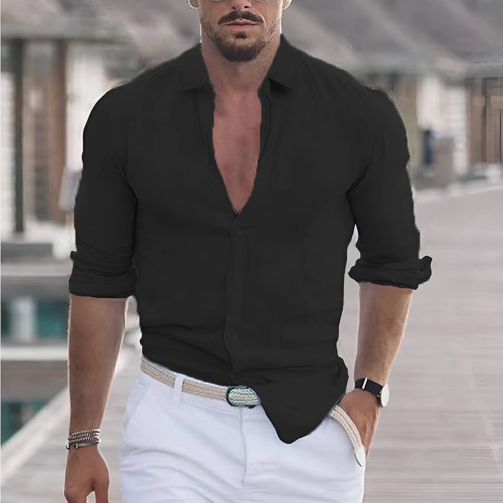 Enzo | Herren hemd Langarm, Casual Sommerhemd mit Kragen