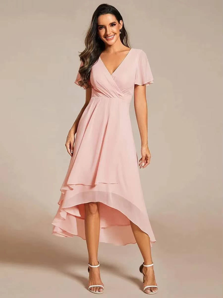 Damen Sommer Asymmetrisch Hochzeitsgast Midikleid
