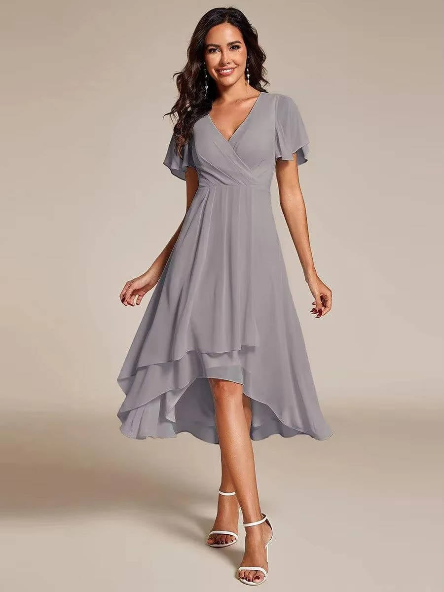 Damen Sommer Asymmetrisch Hochzeitsgast Midikleid