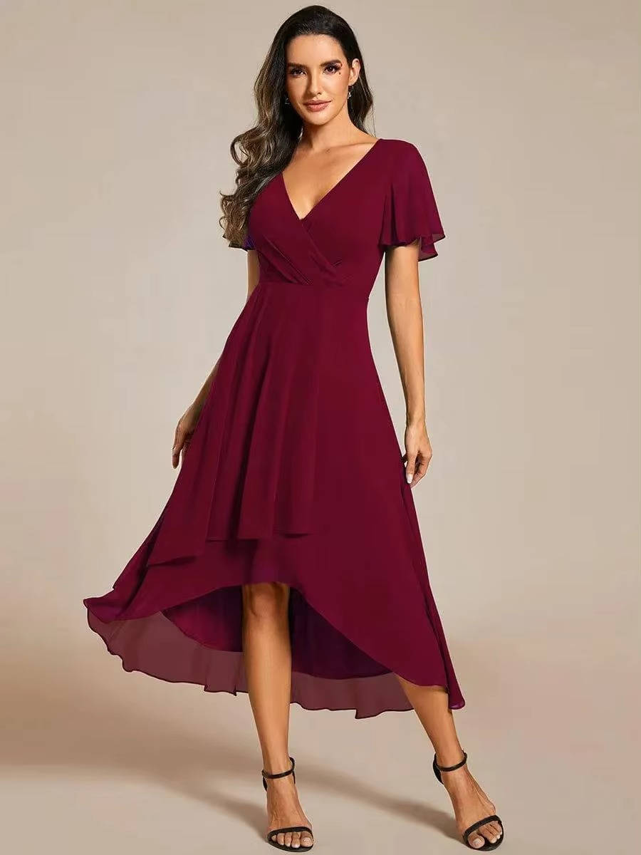 Damen Sommer Asymmetrisch Hochzeitsgast Midikleid