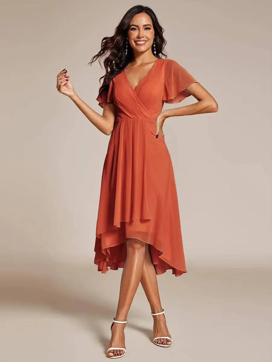 Damen Sommer Asymmetrisch Hochzeitsgast Midikleid