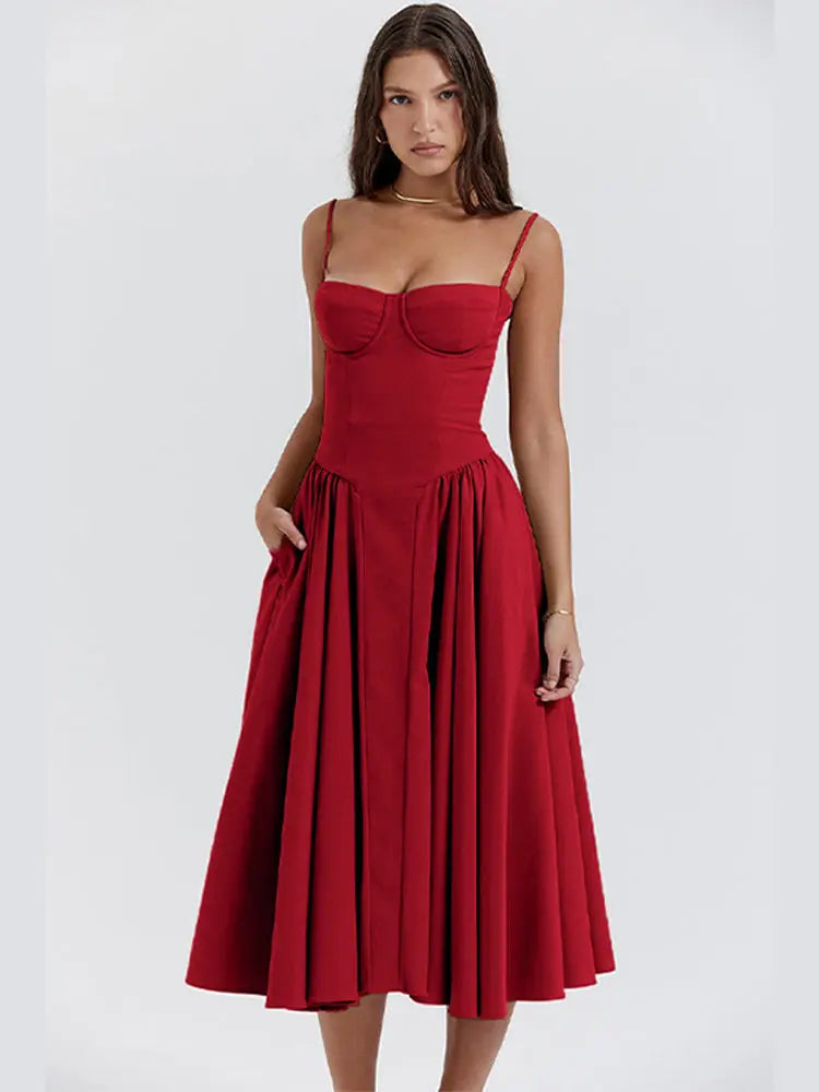 Ella | Damen Sommer Korsett Maxikleid mit V-Ausschnitt