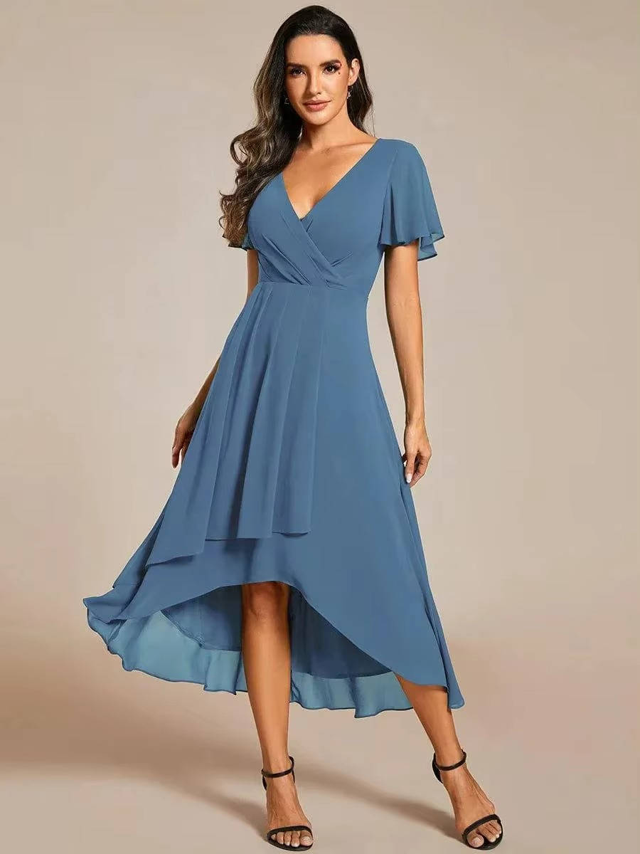 Damen Sommer Asymmetrisch Hochzeitsgast Midikleid