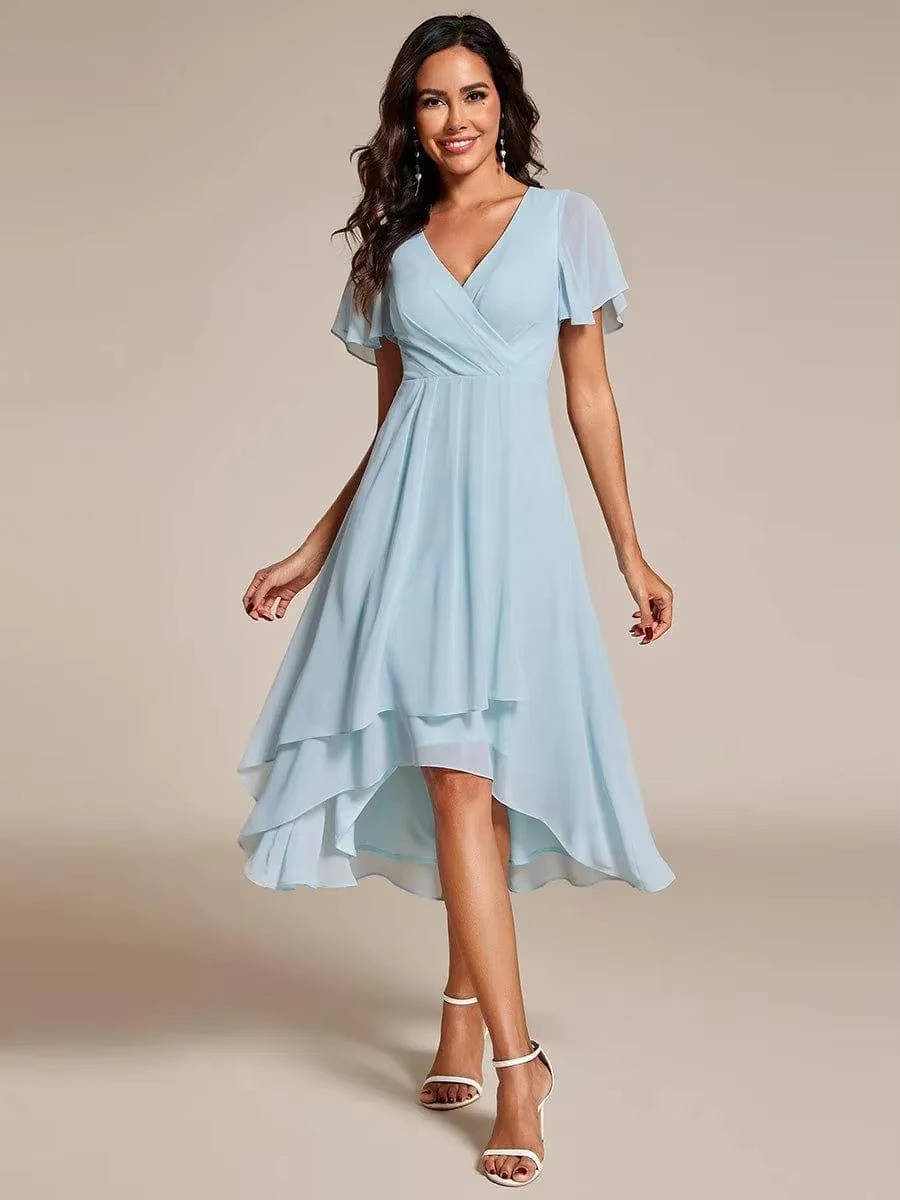 Damen Sommer Asymmetrisch Hochzeitsgast Midikleid