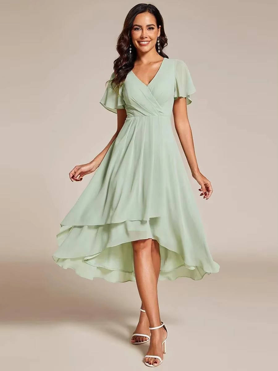 Damen Sommer Asymmetrisch Hochzeitsgast Midikleid