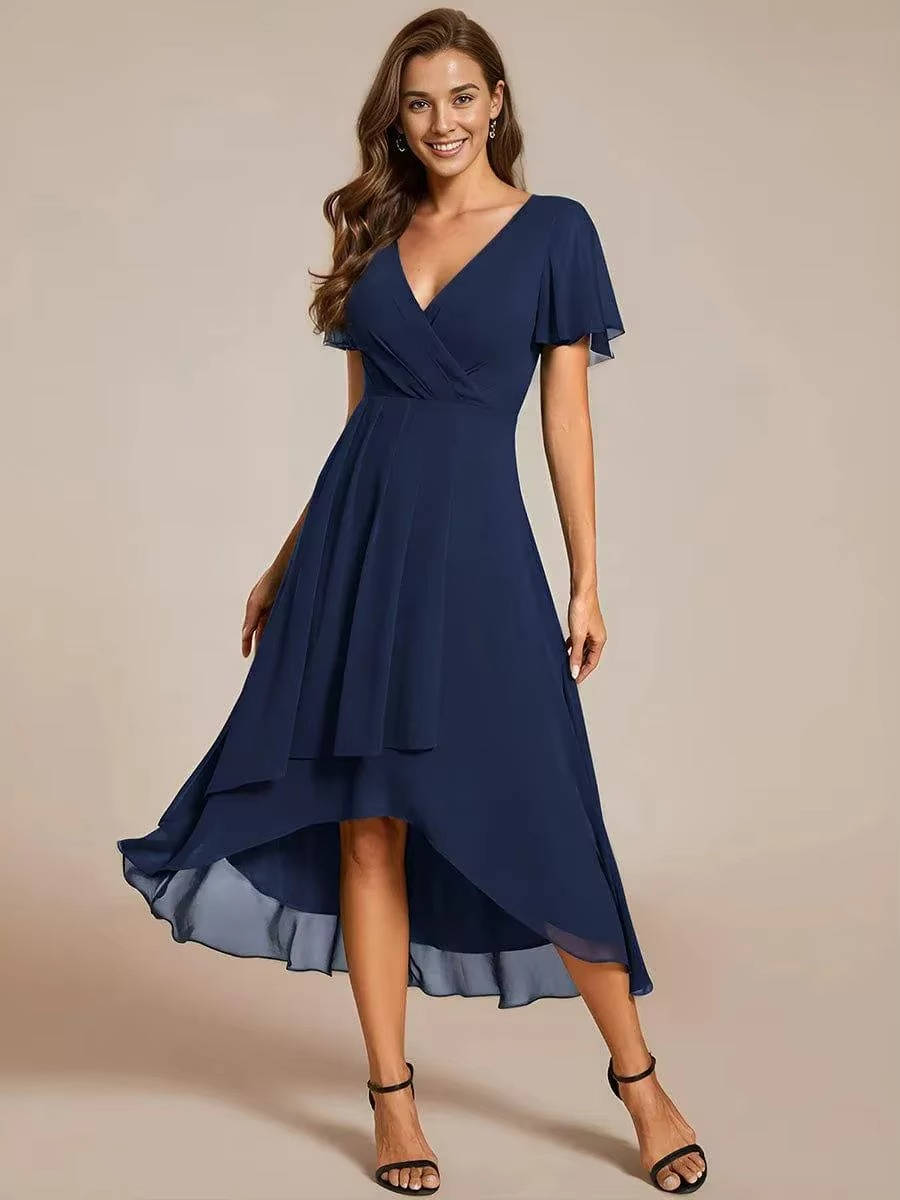 Damen Sommer Asymmetrisch Hochzeitsgast Midikleid