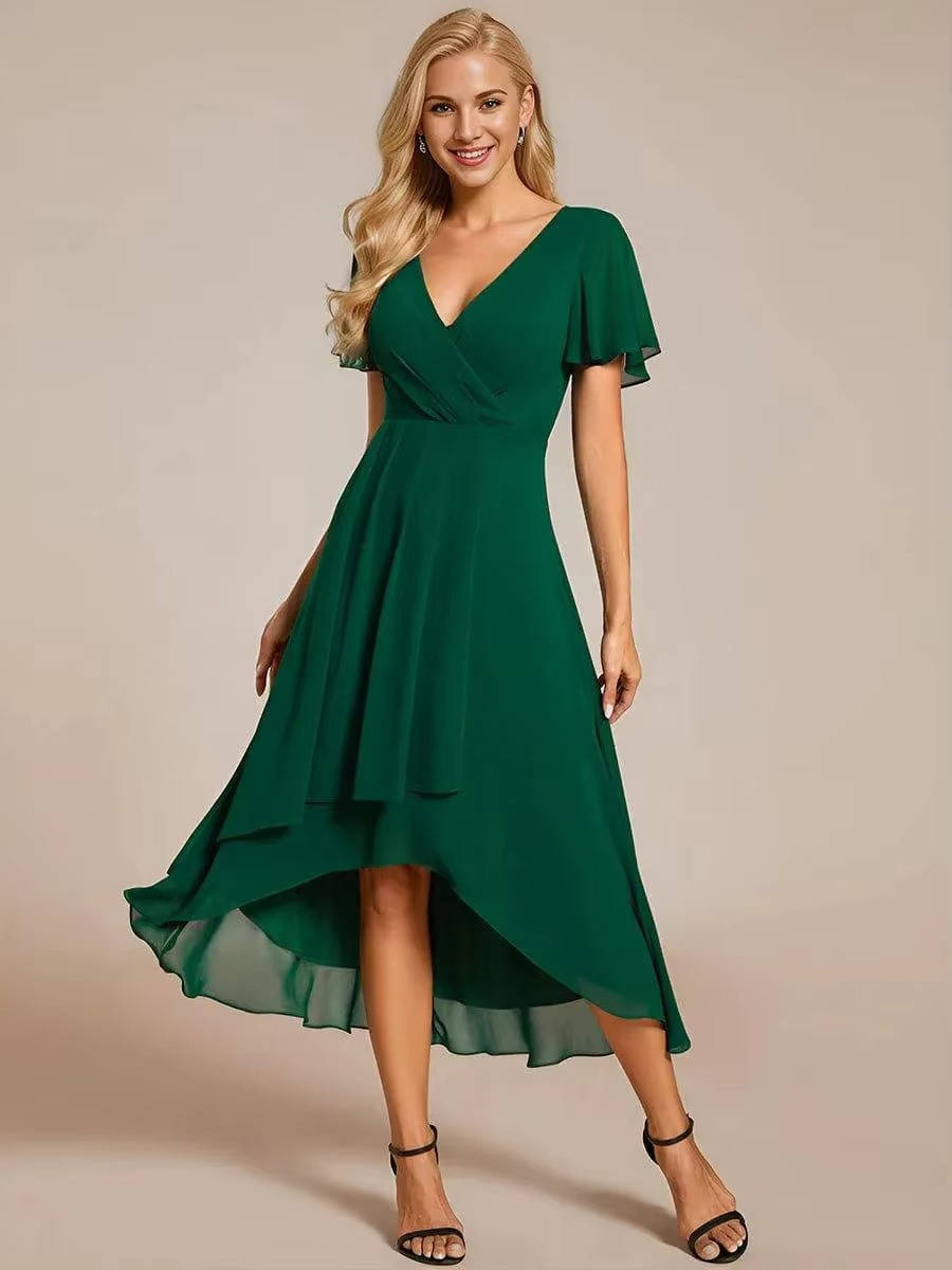 Damen Sommer Asymmetrisch Hochzeitsgast Midikleid