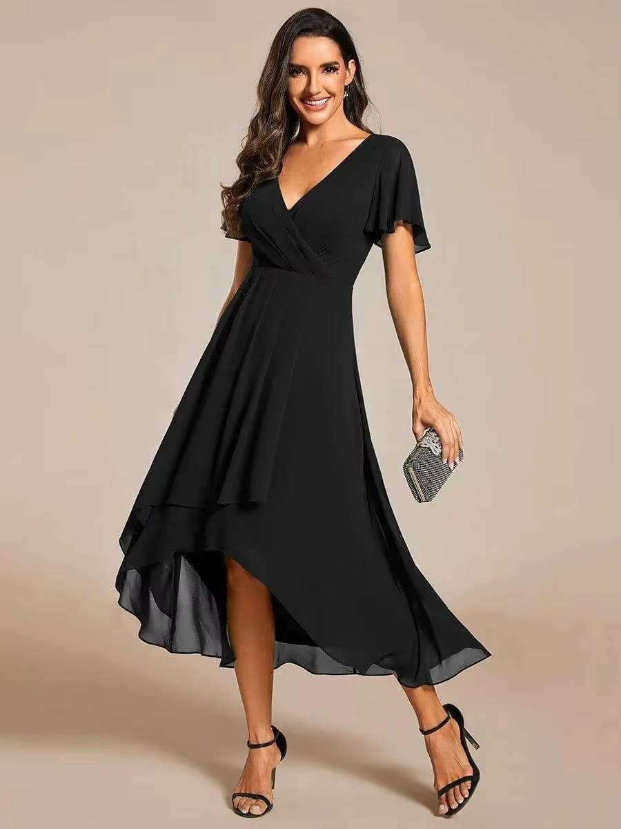 Damen Sommer Asymmetrisch Hochzeitsgast Midikleid
