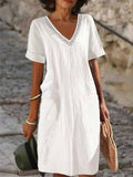 Victoria | Damen Sommer Kurzarm Strandkleid mit V-Ausschnitt