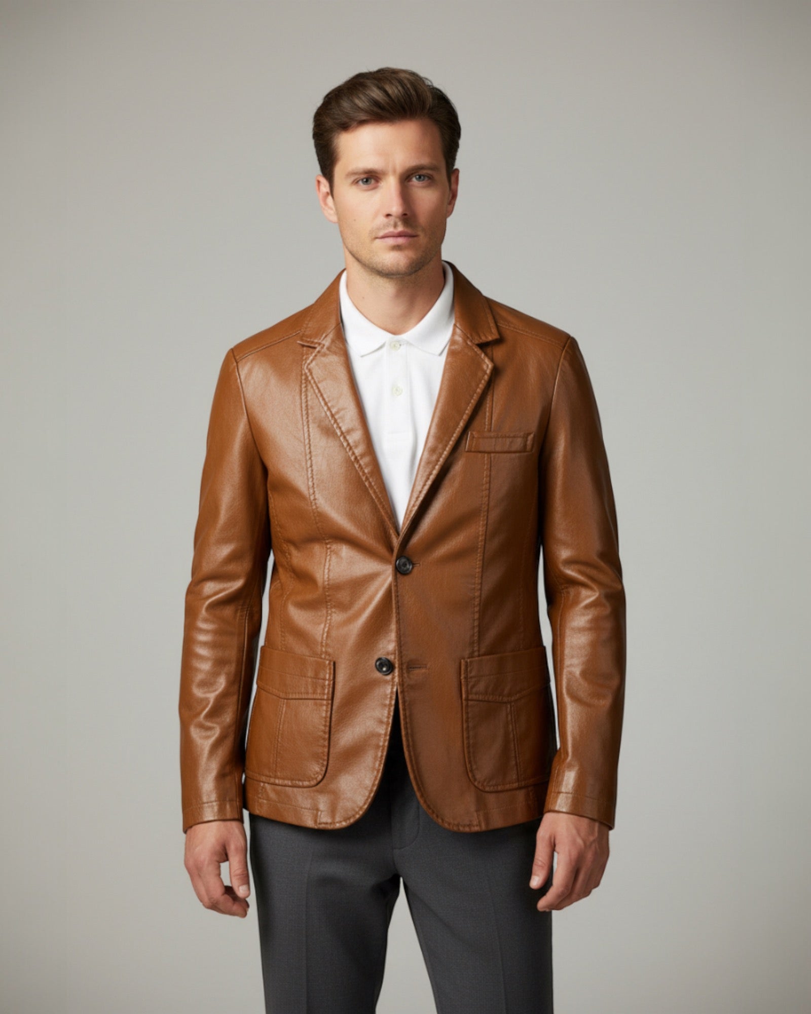 Blazer Jacke für Herren im Lederlook mit Knopfverschluss