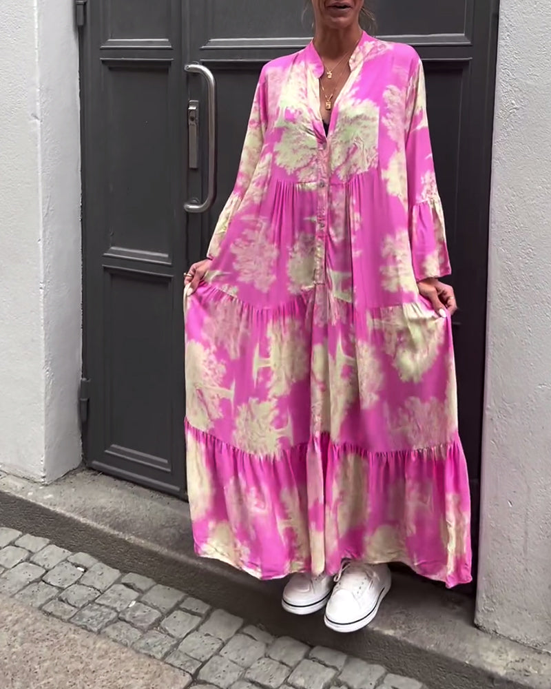 Damen Blumen Gestuft Maxi Sommerkleid