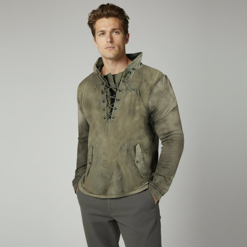 Langarmshirt für Herren mit Schnürung im Vintage-Look