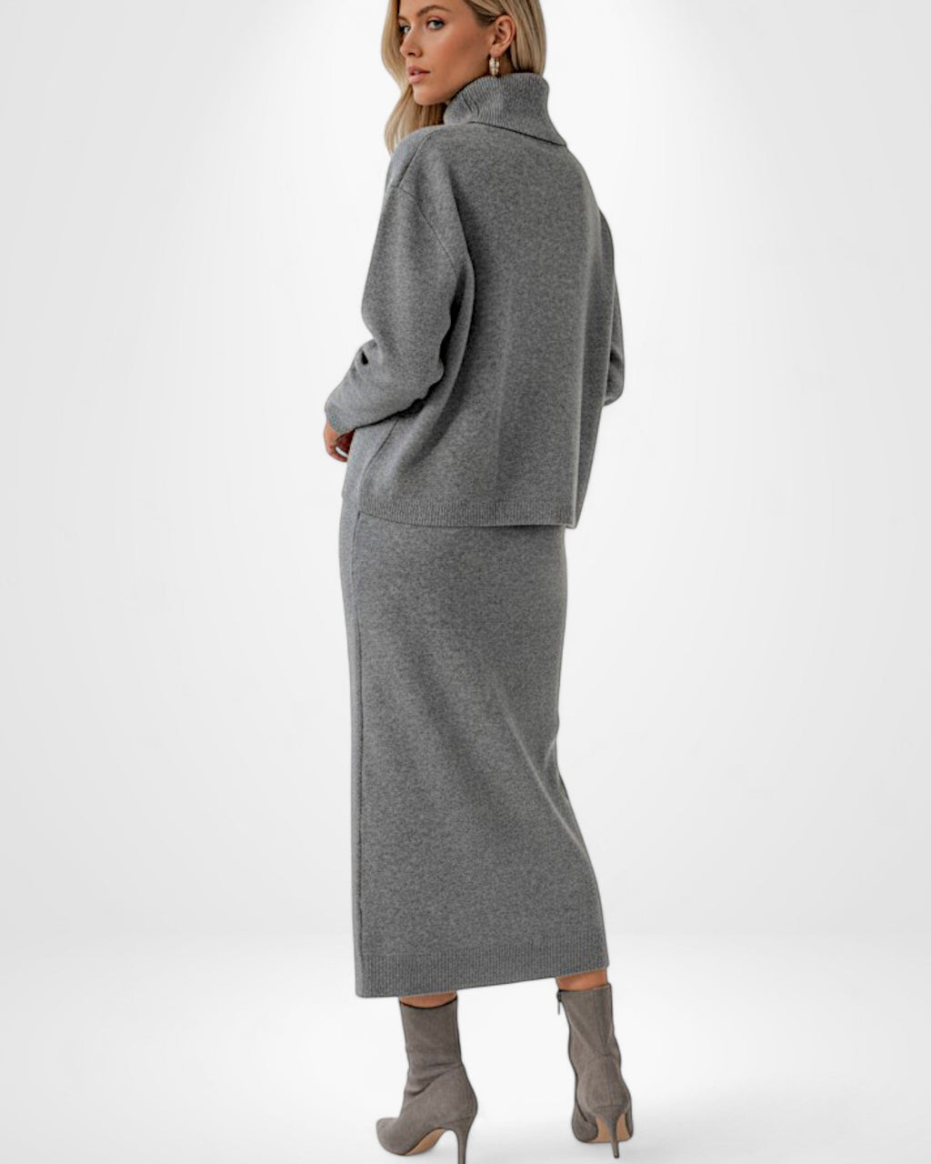Ärmelloses Maxi Strickkleid mit Cropped Rollkragenpullover | Strickset für Damen