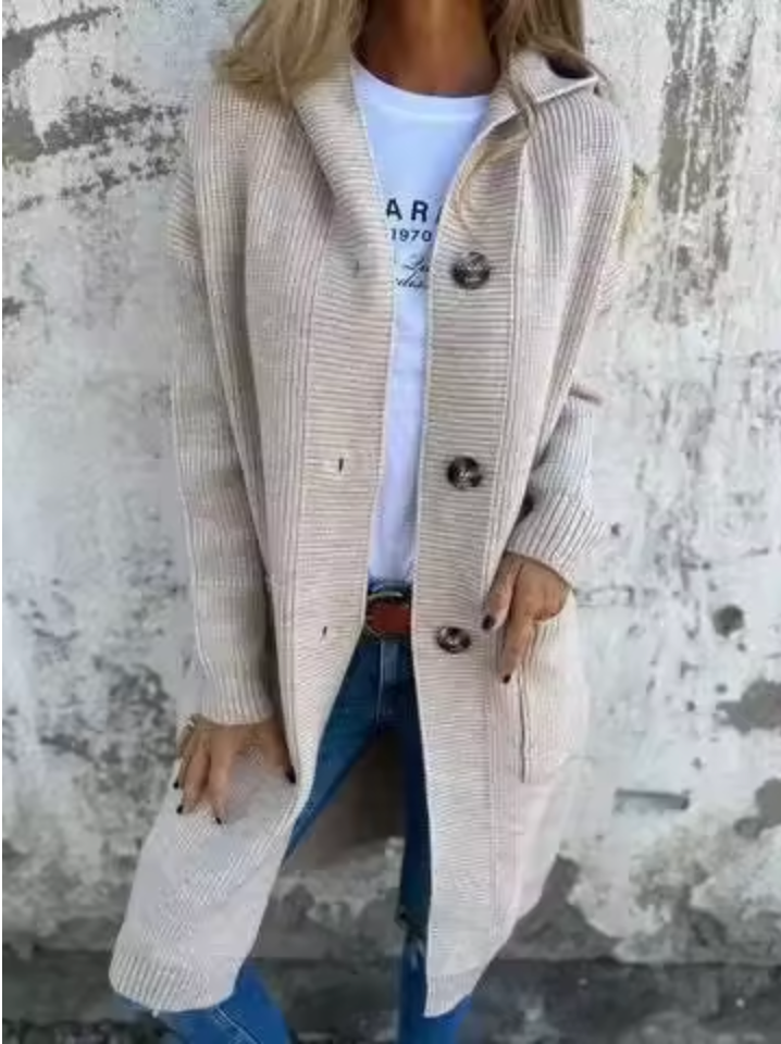 Leni | Elegante lange Damen Strickjacke für Herbst