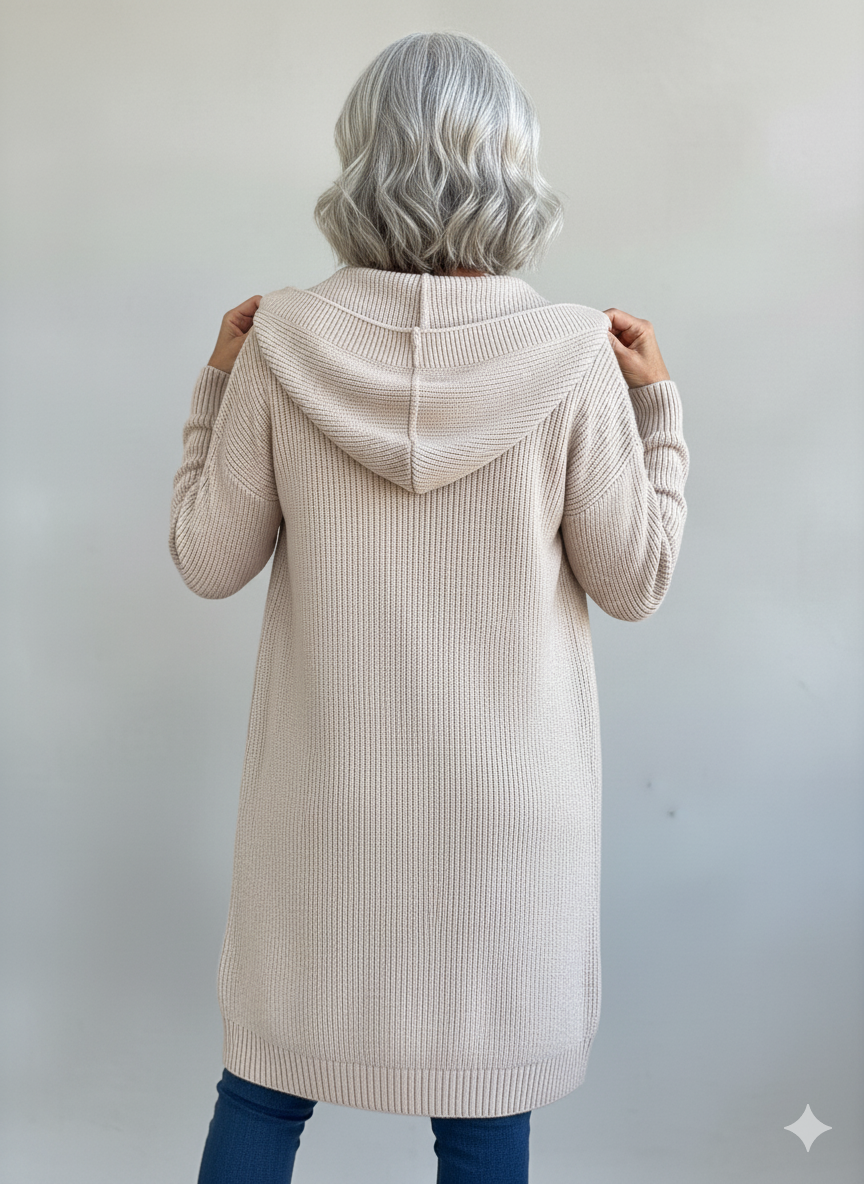 Amelie | Elegante Longline-Strickjacke mit Kapuze für Damen