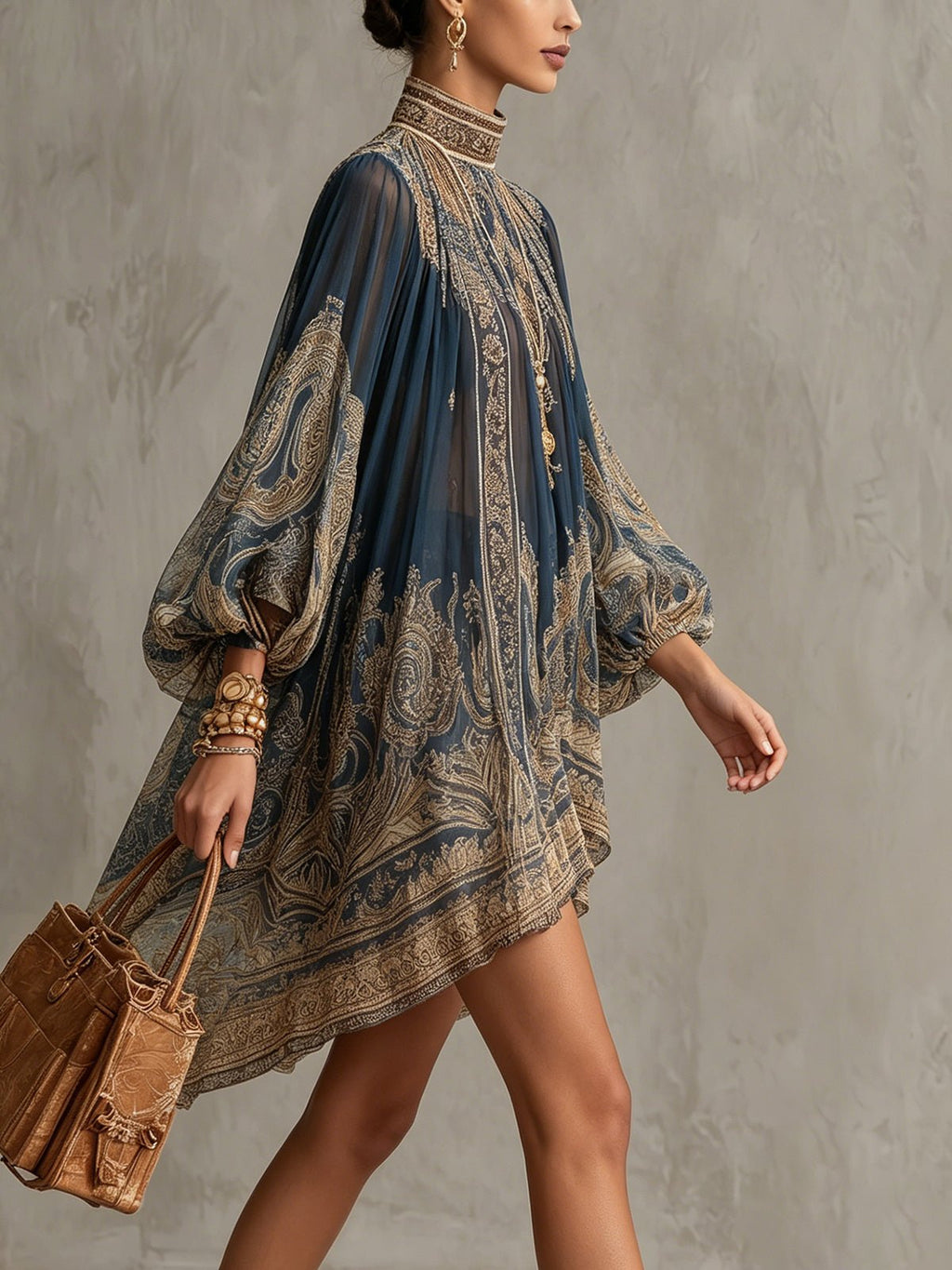 Luisa | Elegantes Chiffon Kleid mit Barockmuster