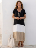 Eleonora | Damen Farbblock V-Ausschnitt Midi Kleid