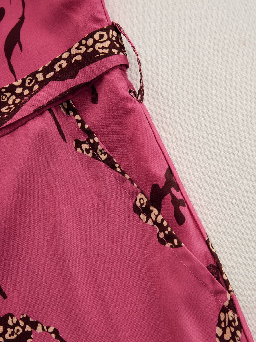 Eleonora | Damen Jumpsuit Leopardenmuster V-Ausschnitt Langarm