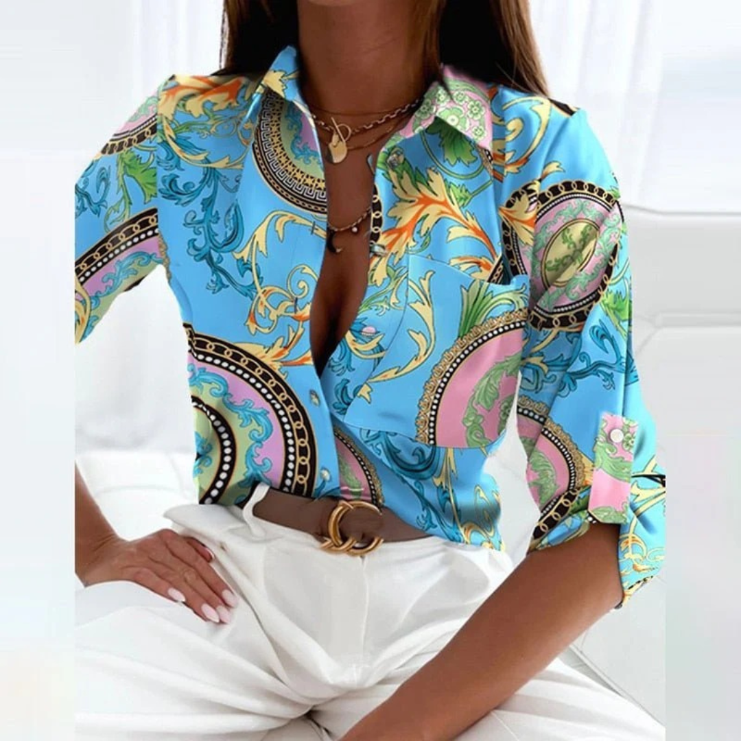 Elina | Damen Stilvolle Geometrische Bluse