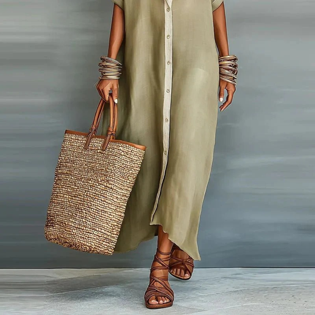 Elli | Damen Locker Leinen Maxikleid