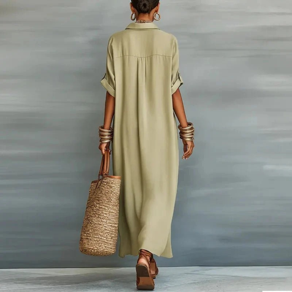 Elli | Damen Locker Leinen Maxikleid