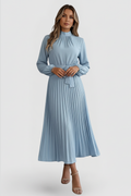 Emilia | Damen Plissee Midikleid Langarm